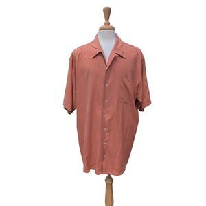 Silk Button Down Shirt in Coral Size 3XLT
